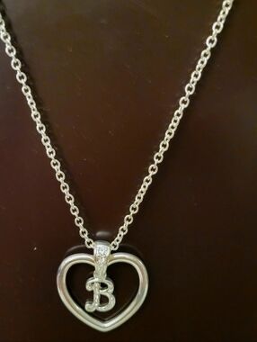 Silver Tone  Heart Pendant Necklace with 'B' Initial in Silver